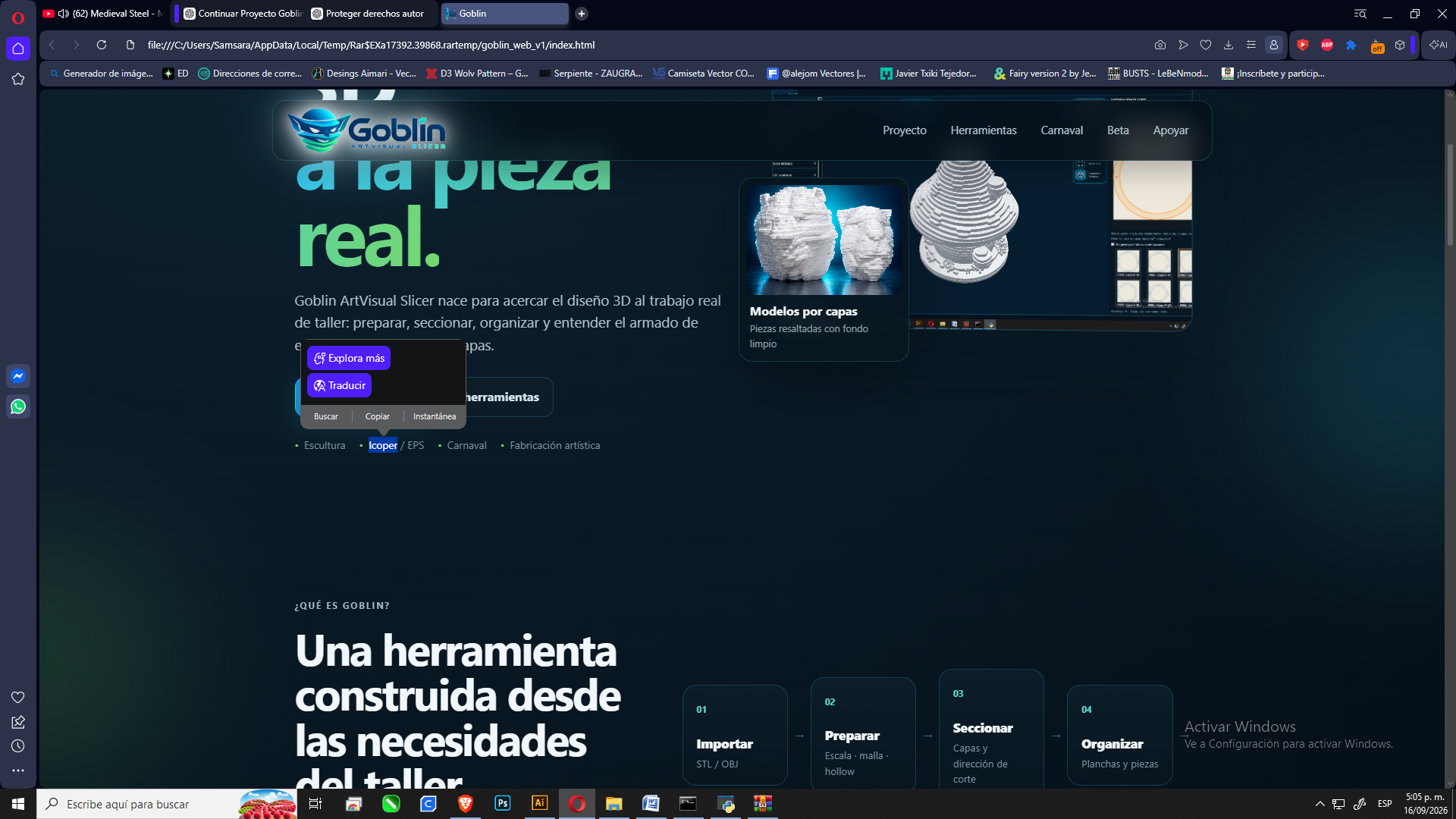 Interfaz de Goblin ArtVisual Slicer preparando un modelo 3D para slicing por capas