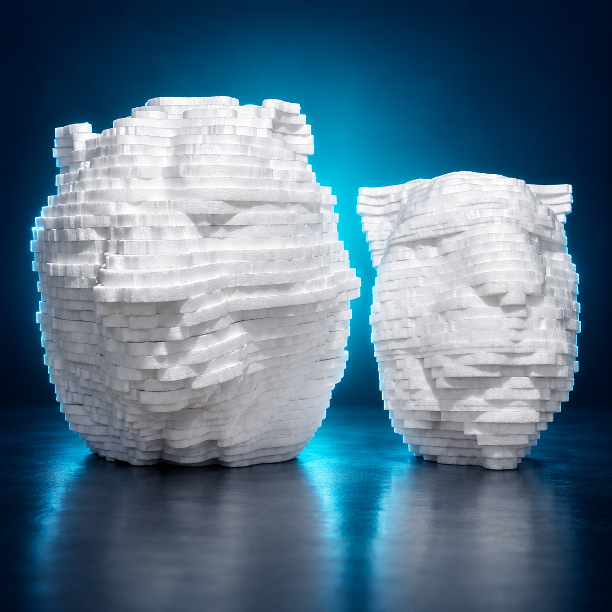 Esculturas en espuma fabricadas por capas
