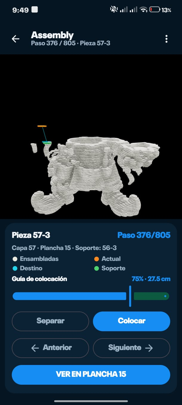 Assembly Viewer de Goblin Viewer mostrando el paso actual de montaje